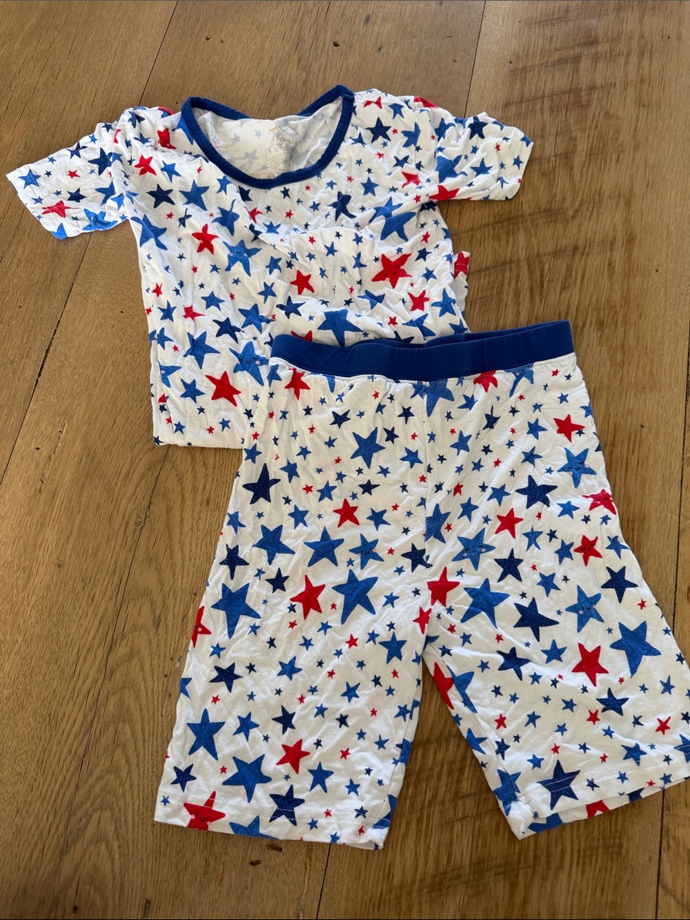 Little Sleepies White Pajama Set with Blue and Red Stars. July 4th, Memorial Day
